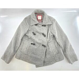 Old Navy Gray Wool Duffle Coat W/ Black Toggle Closures Floral Interior Sz M
